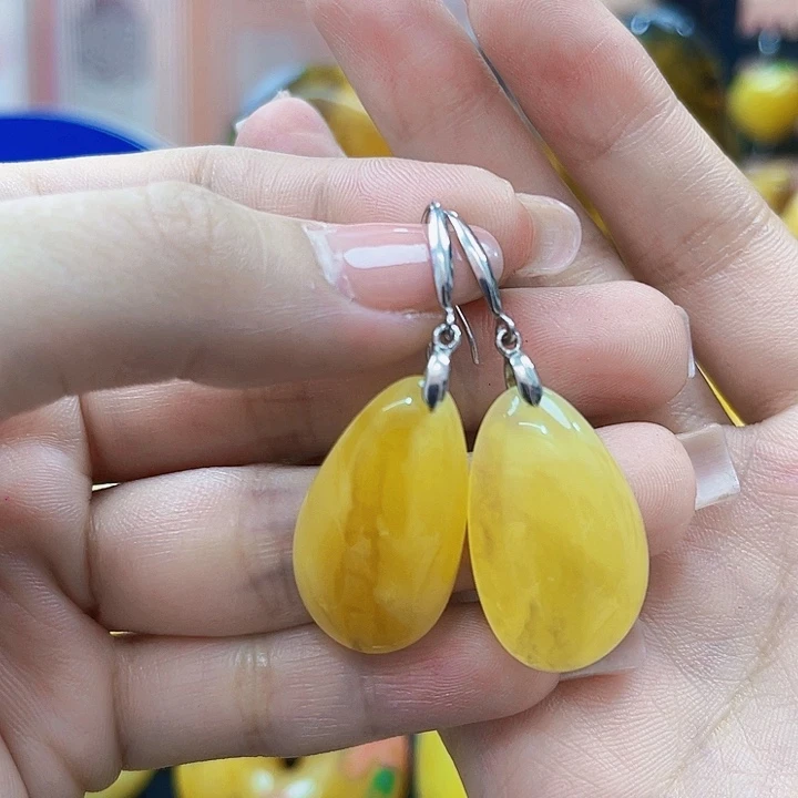 琥珀银S925镶嵌颈饰耳环