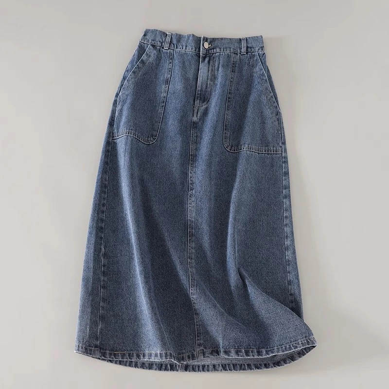 牛仔半身裙2025新款复古时尚气质宽松显瘦松紧高腰中长款A字裙子