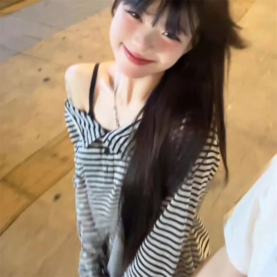 【AORSKK】美式复古高级感条纹撞色防晒长袖显瘦薄款辣妹打底衫上衣