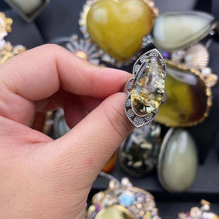 琥珀银S925镶嵌裸石