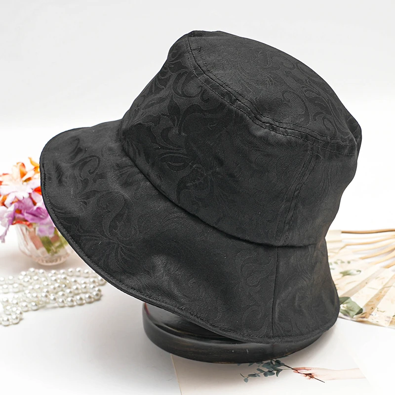 【渔夫帽】遮白发桑蚕丝春季新款桑蚕丝ol真丝遮阳帽防晒黑色帽子