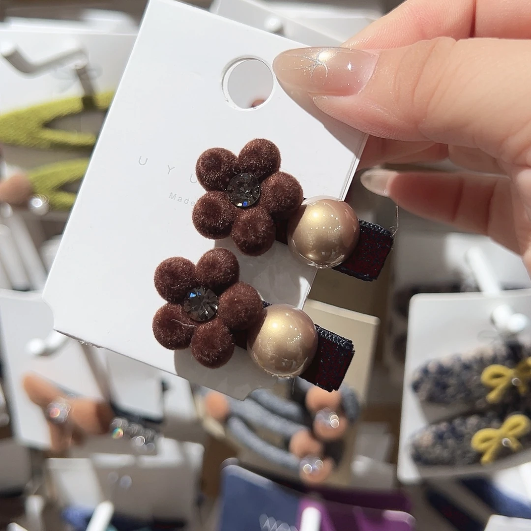 非金属咖色小花小鼻噶刘海夹