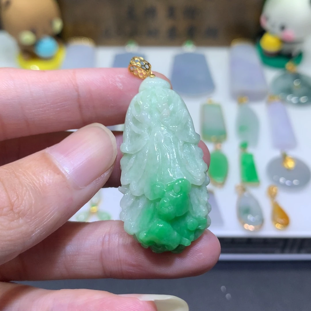 翡翠18K金镶嵌吊坠(不含链)