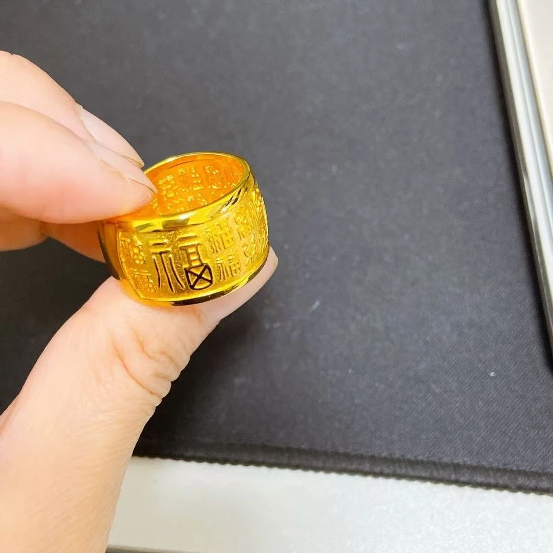 铜合金戒指 精工宽版内外百福开口戒指面宽14mm男款男士时尚精美