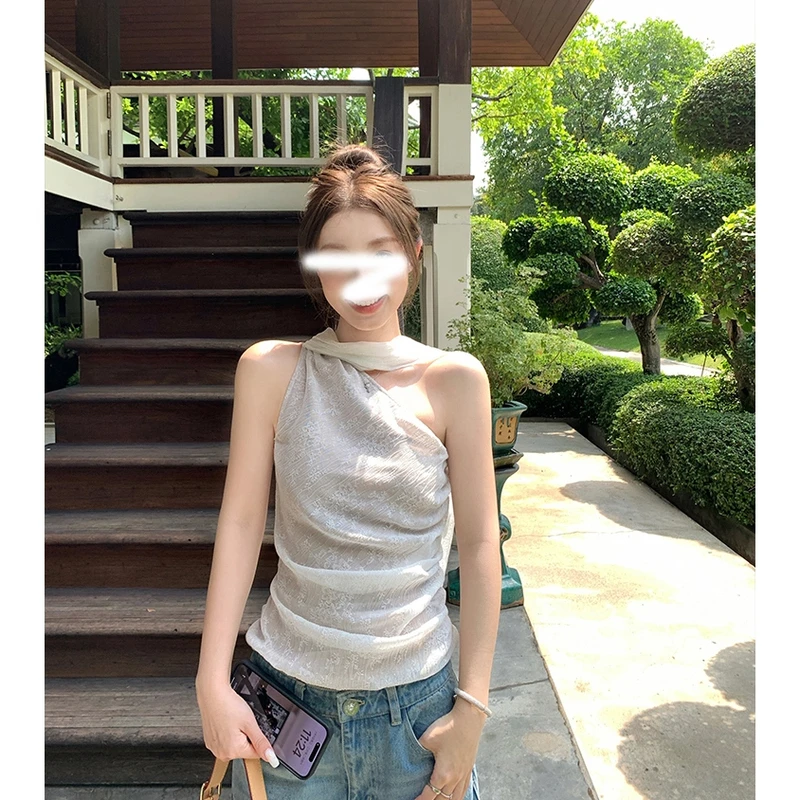 辣妹性感蕾丝飘带单肩背心吊带无袖修身上衣女 80239