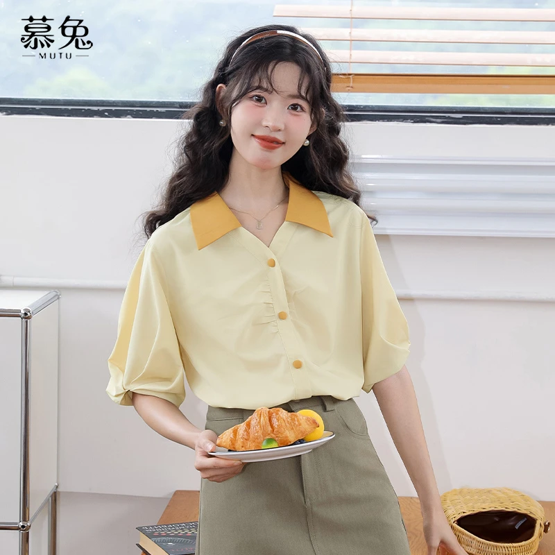【粉丝专属】TU18902法式撞色小香风POLO领衬衫女设计感宽松小衫