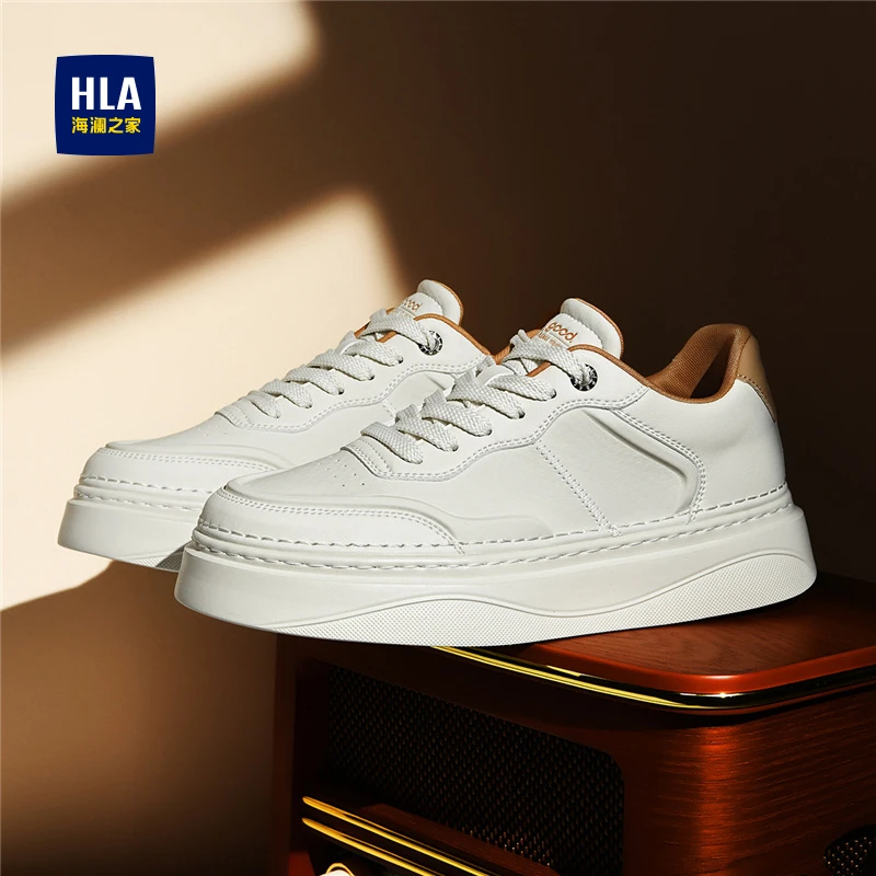 HLA/海澜之家男鞋秋季新款透气厚底休闲板鞋耐磨舒适百搭小白鞋男