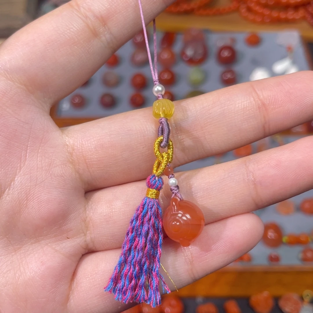 南红玛瑙未镶嵌把把壶手机挂