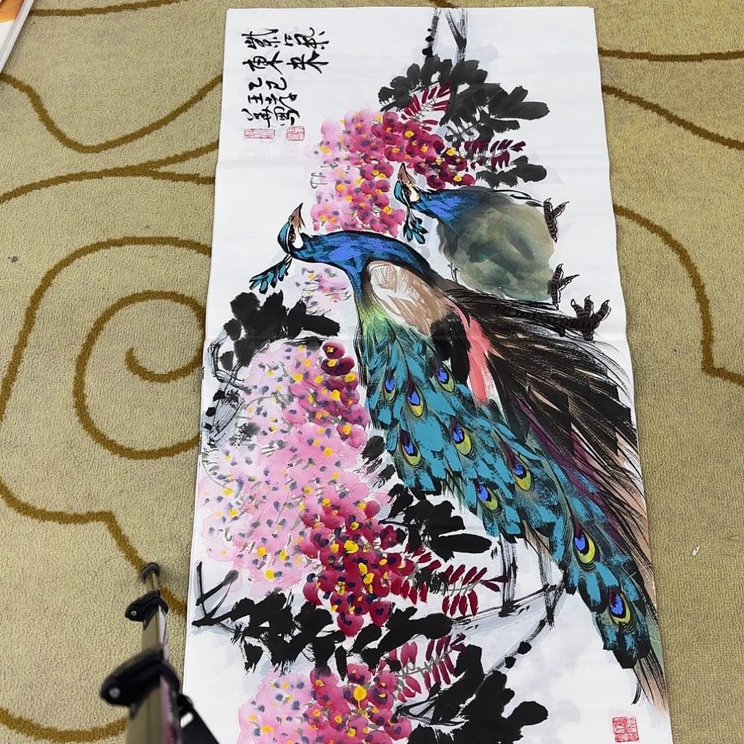 国画四尺花鸟作品童童童