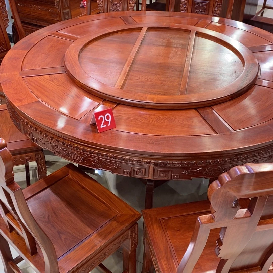 花梨木类书柜用****2小巴花158圆桌-10椅坐垫