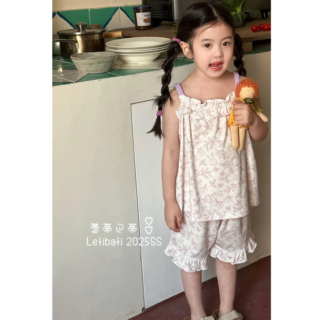 无袖吊带套装女碎花休闲风甜美女宝韩版套装夏季