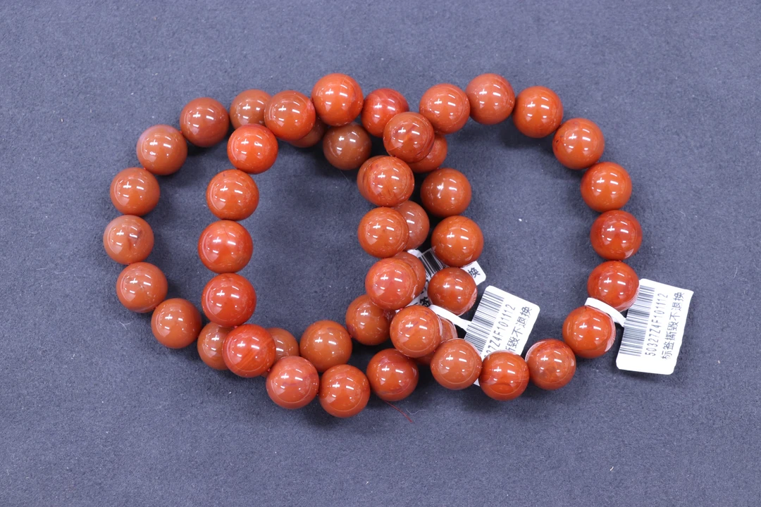 1原矿无优化天然南红川料柿子红火焰纹单圈13mm左右多样性发一串