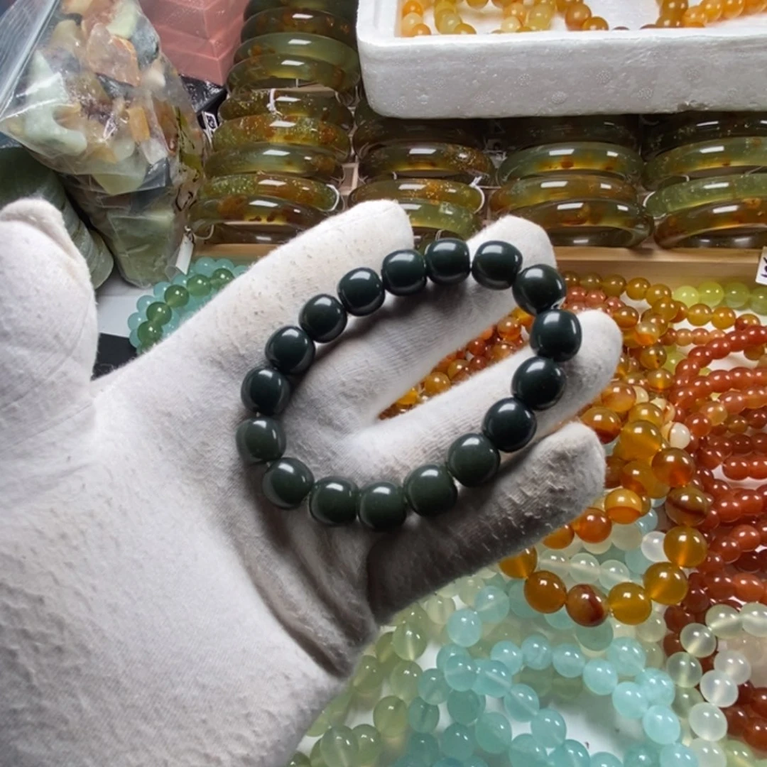 蛇纹石玉手链未镶嵌卡12老型手串