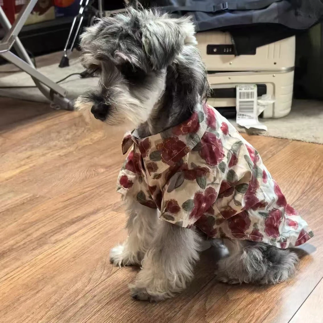 夏季薄款复古风狗狗猫咪印花衬衫防掉毛透气服饰边牧衣服中大型犬