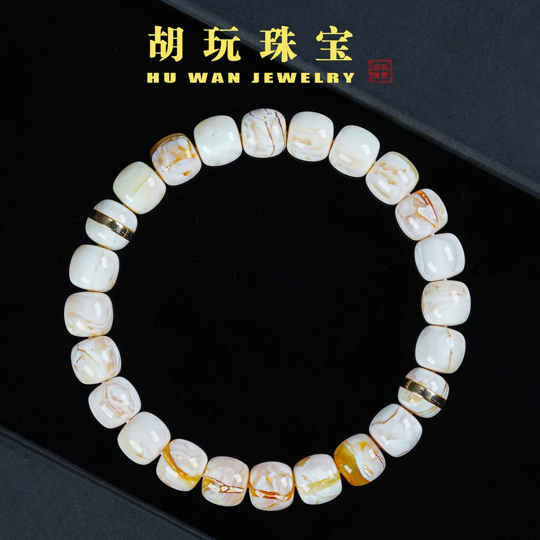 天然精品原矿瓷白粉沁同料老型蜜蜡手串俄料乌料琥珀焦皮圆珠单圈