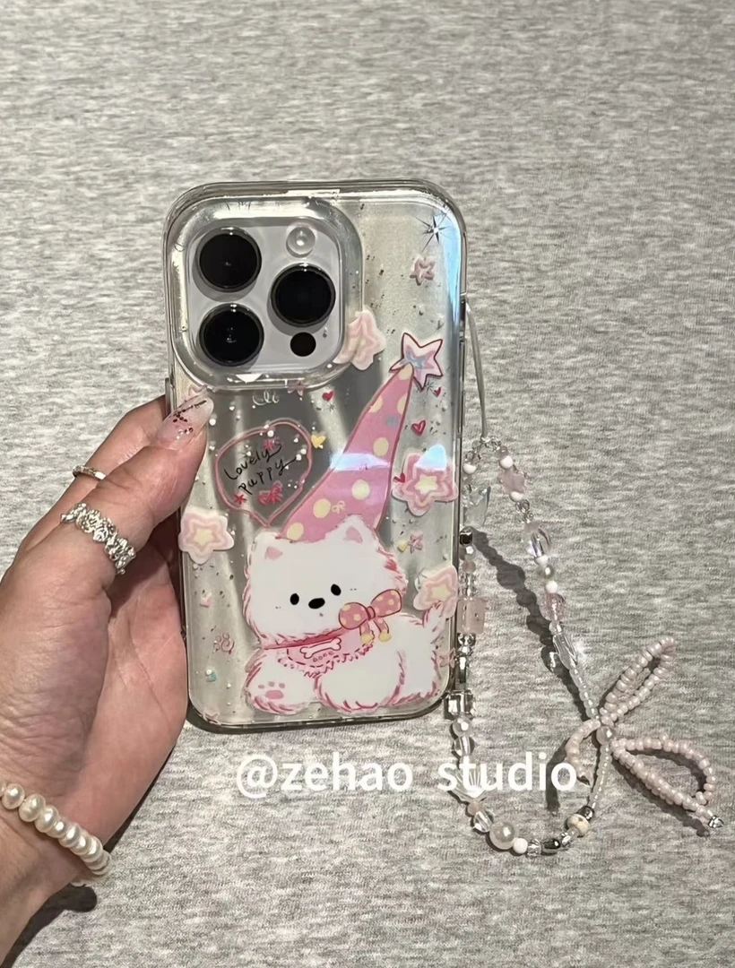 镭射生日高帽白猫适用于苹果16promax手机壳iphone15/14/13少女