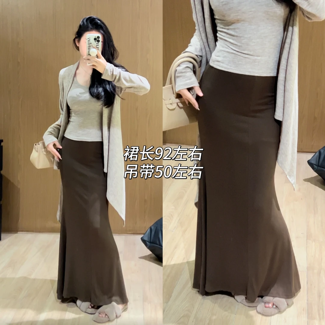 「温柔似水」秋季复古松弛开衫背心裙子三件套套装