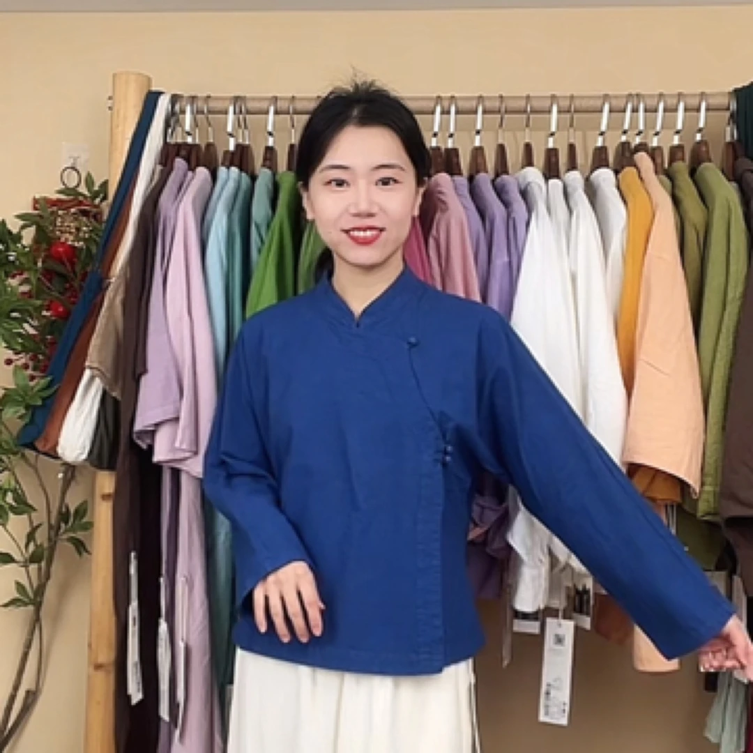 照本堂长袖斜襟立领盘扣上衣衬衣唐装复古女款中国风新中式w12436