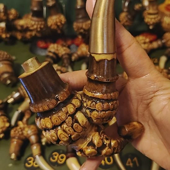 黑***明贵州特色竹根烟斗工艺品手把件