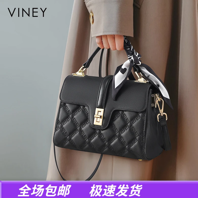 Viney真皮包包女包轻奢手提通勤单肩小方包生日圣诞礼物送女生