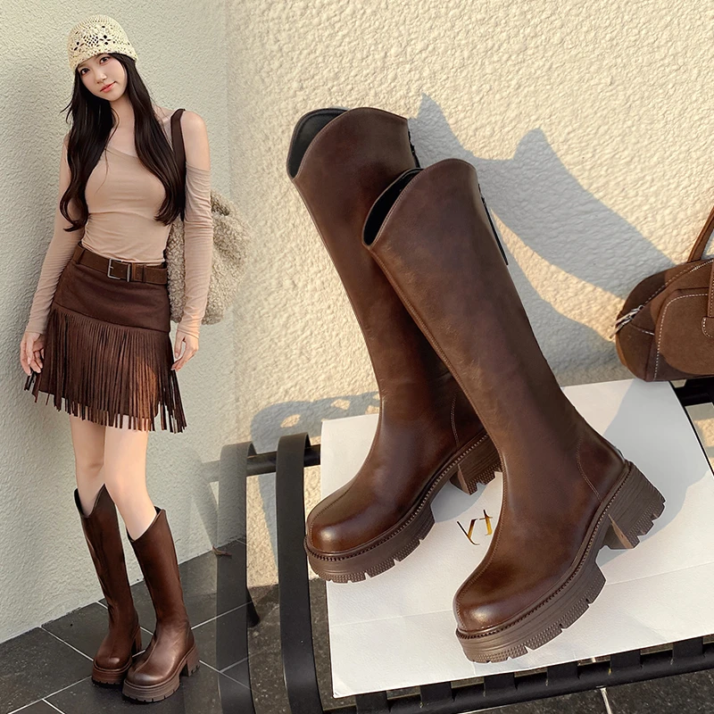 大码2025年秋冬新款爆款增高长筒靴胖mm粗腿高筒靴子大筒围骑士靴