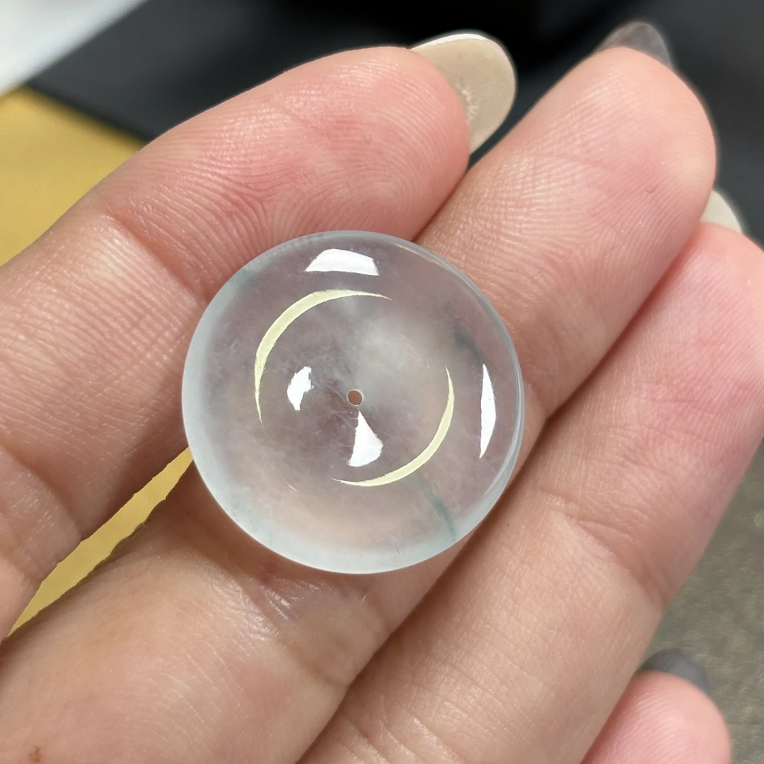 天然缅甸翡翠A货高冰种飘花平安扣冰裸石老坑种透玉石玉器百搭