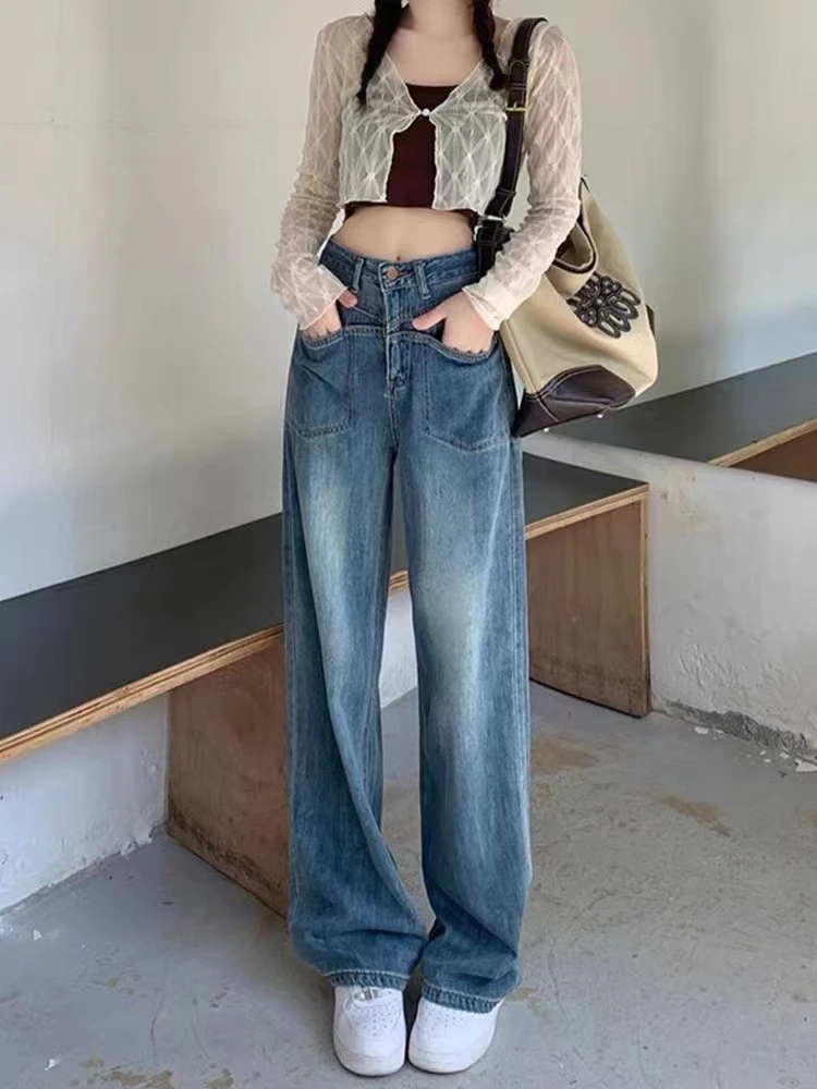 （兮兮6）2025百搭新款阔腿拖地喇叭烟管牛仔裤