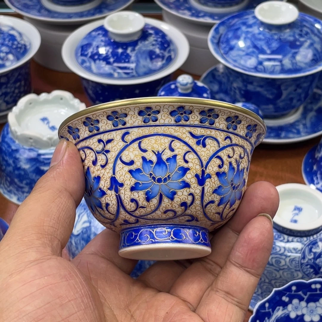 纯手    瓷胎掐丝珐琅压手杯