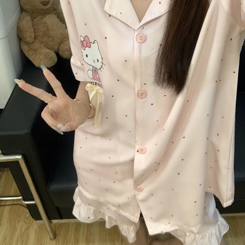 【蝴蝶结kt】冰丝睡衣女夏季新款卡通可外穿设计款短袖短裤家居服