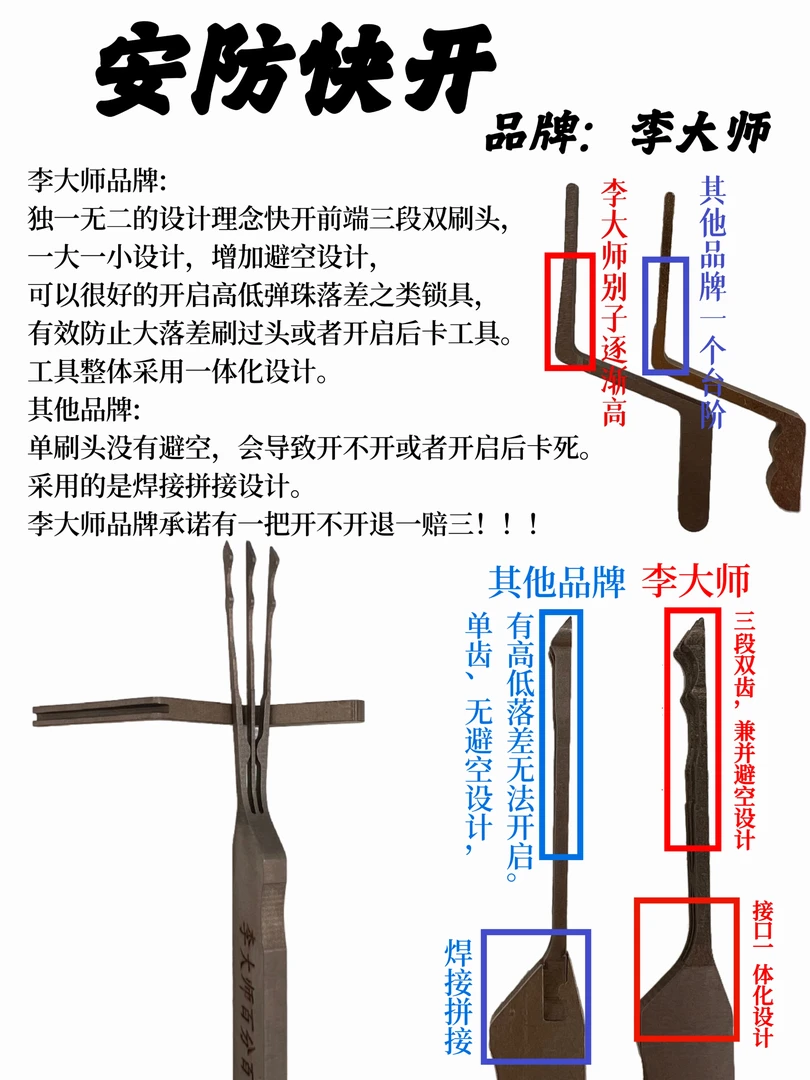 李大师安防快刷不卡勾百分百开启锁匠必备的开锁利器