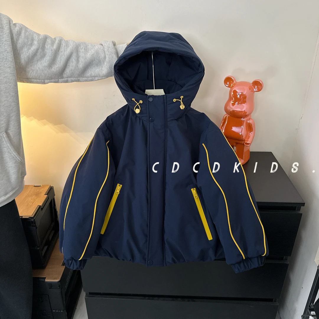 儿童连帽棉衣2025冬季新款加绒加厚百搭棉服简潮男女童冬装外套