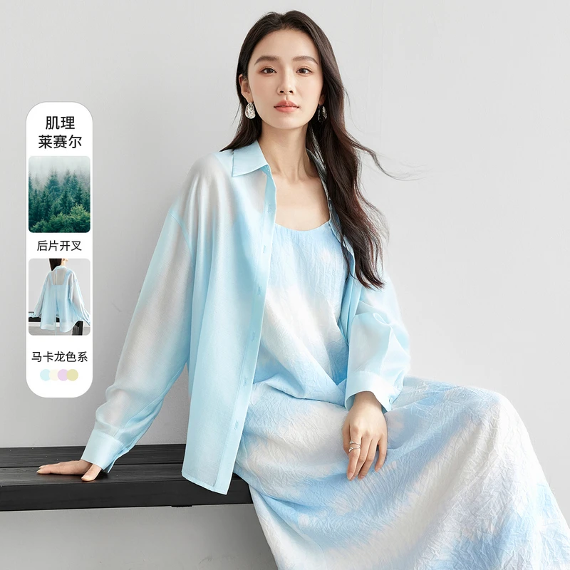 马卡龙小凉衫后片开叉宽松轻薄微透莱赛尔衬衫57807