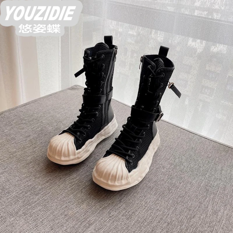 .2024新款丨显瘦显腿长！夏季新款长靴女黑色高筒绑带网纱凉靴