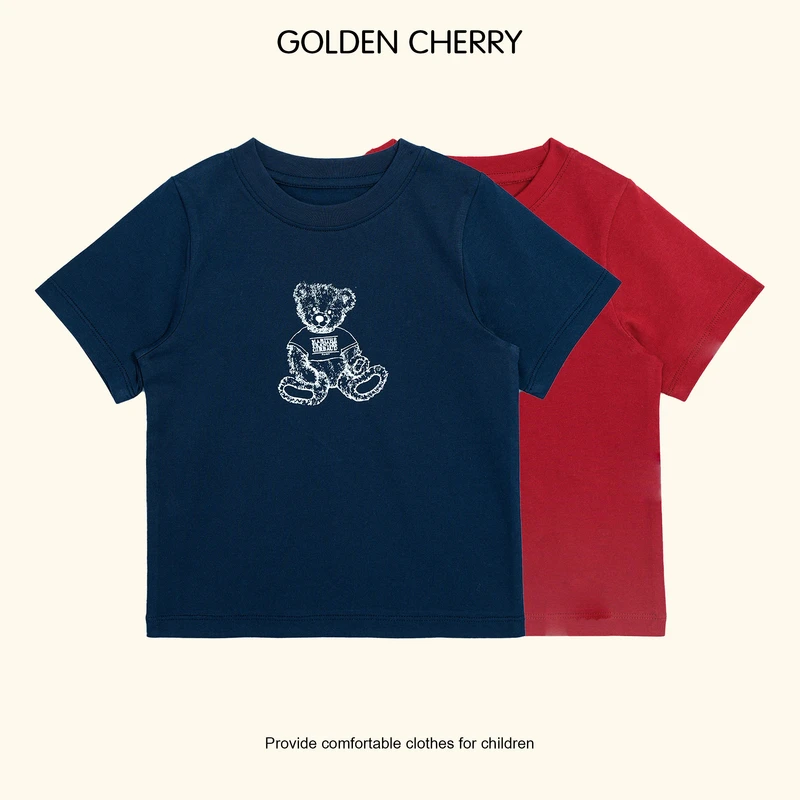 8【金樱桃Golden cherry】小童可爱熊印花休闲百搭T恤288091