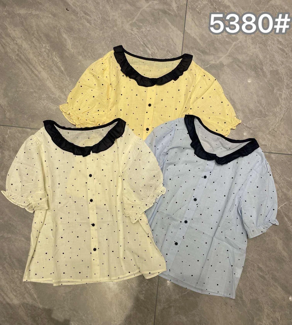 5380撞色波点百搭小衫