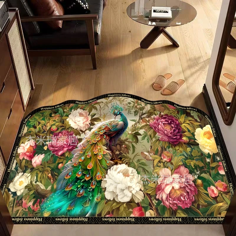 《加大尺寸》牡丹-孔雀大门口卫生间门口厨房脚垫地毯硅藻泥地垫