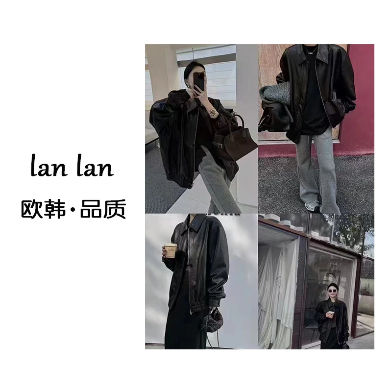 lanlan-春上新【复古翻领皮衣】5732高货小众韩版气质皮衣显瘦设计