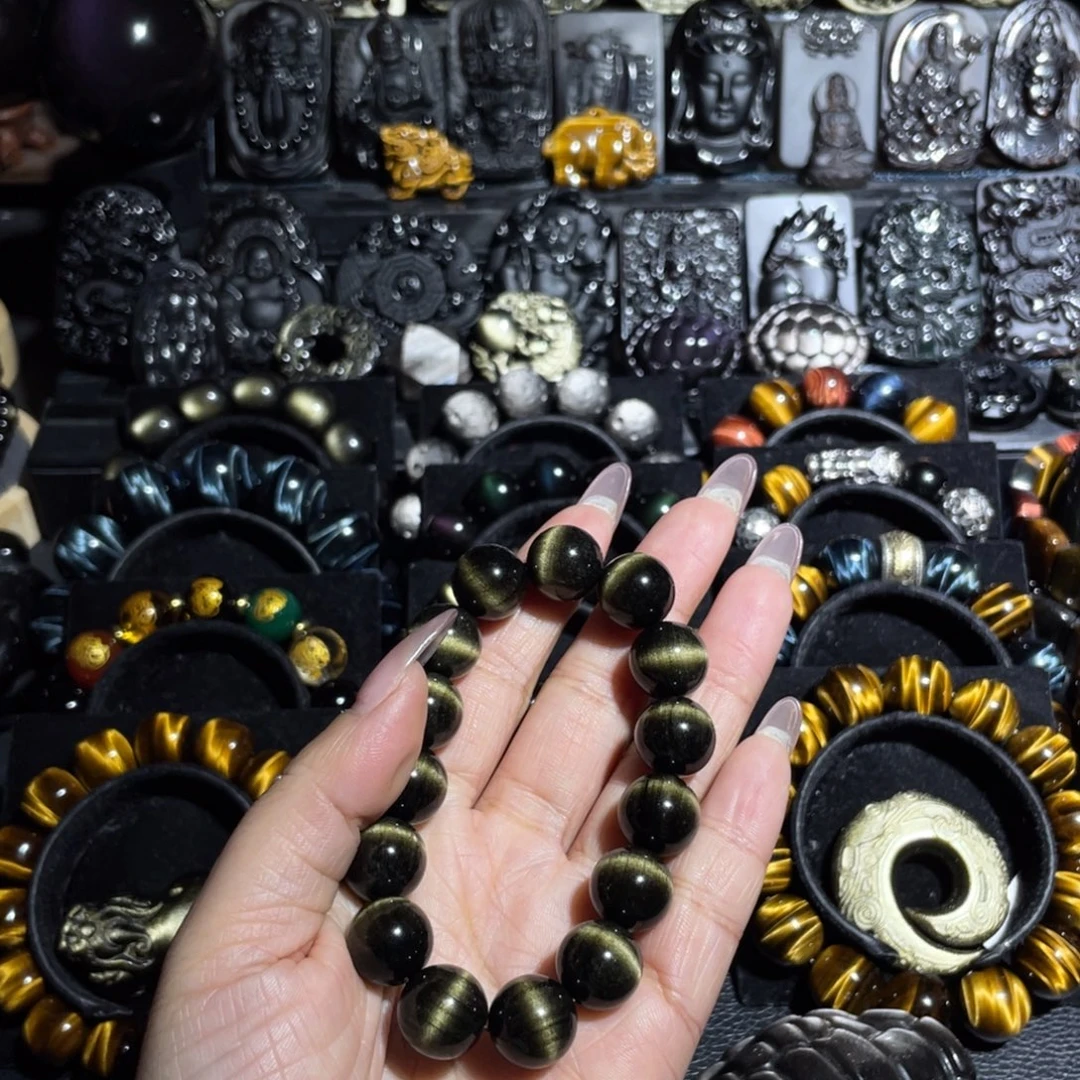 舞***刘黑曜岩未镶嵌手链14mm