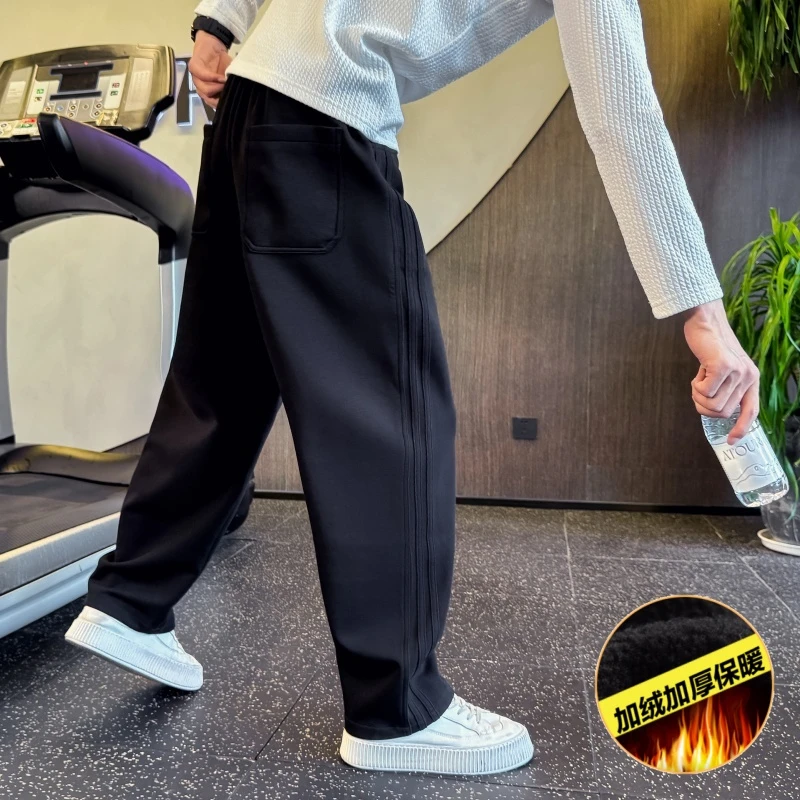 男士裤子男款秋冬款加绒加厚卫裤男装爆款2025新款宽松直筒运动裤