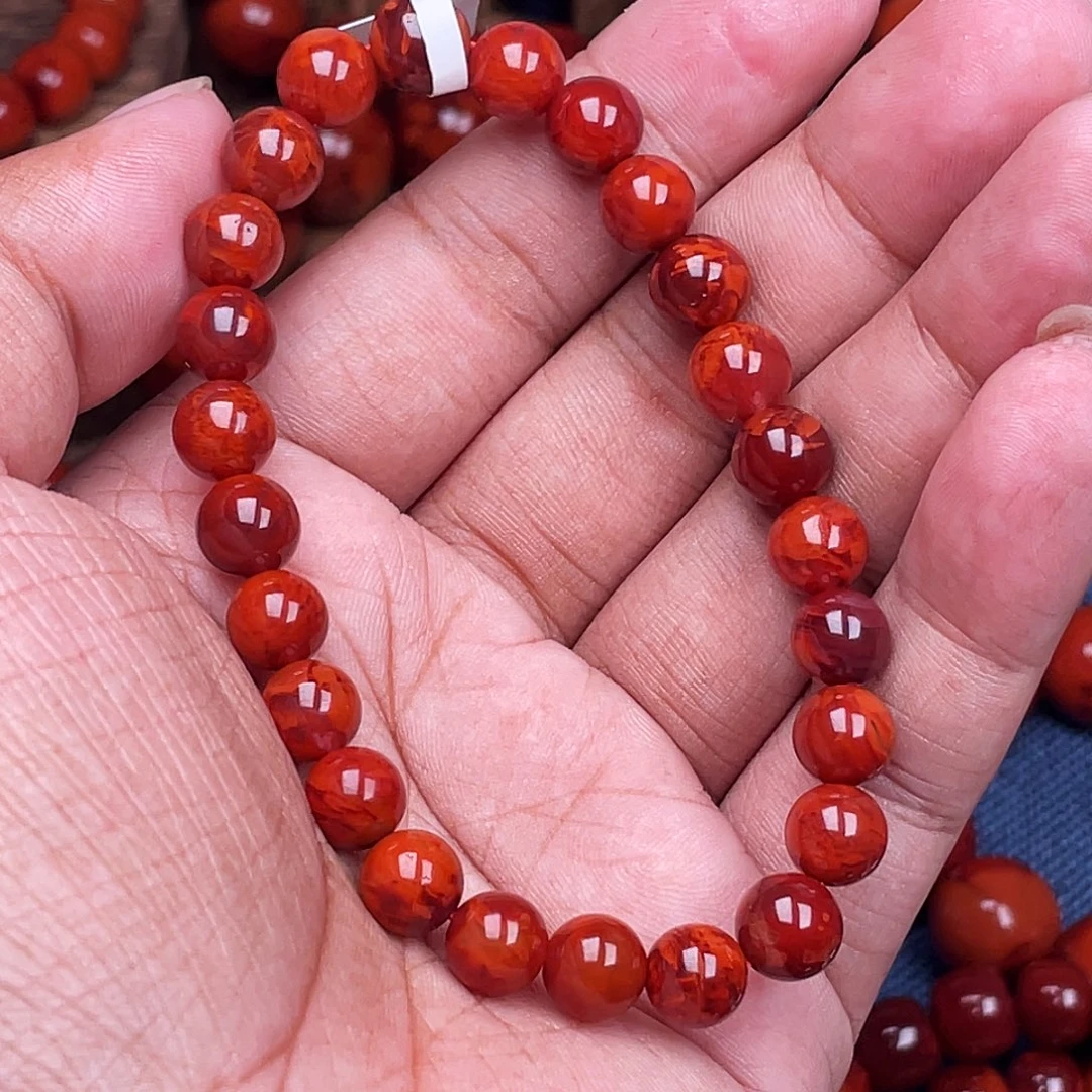 峰***玩南红玛瑙未镶嵌手链南红瓦西卡8火焰原矿
