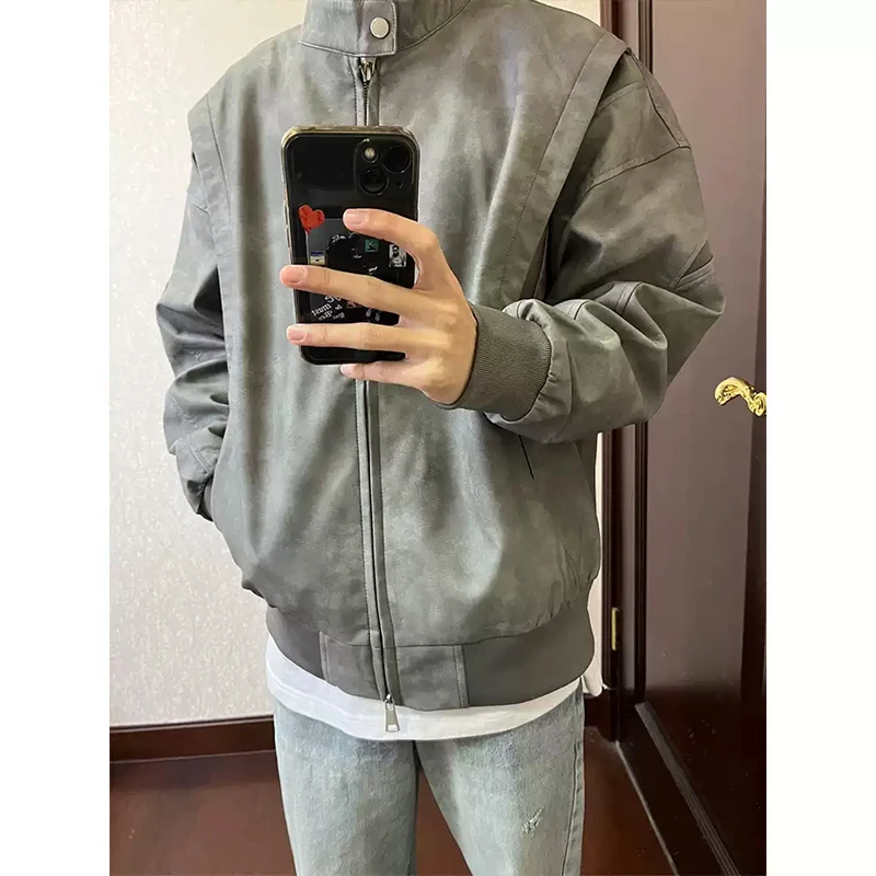 美式复古立领短款外套男高级感解构拼接设计感cleanfit飞行夹克潮