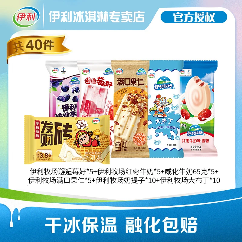 伊利40支牧场系列红枣牛奶果仁邂逅莓好奶提子大布丁冰淇淋雪糕S9