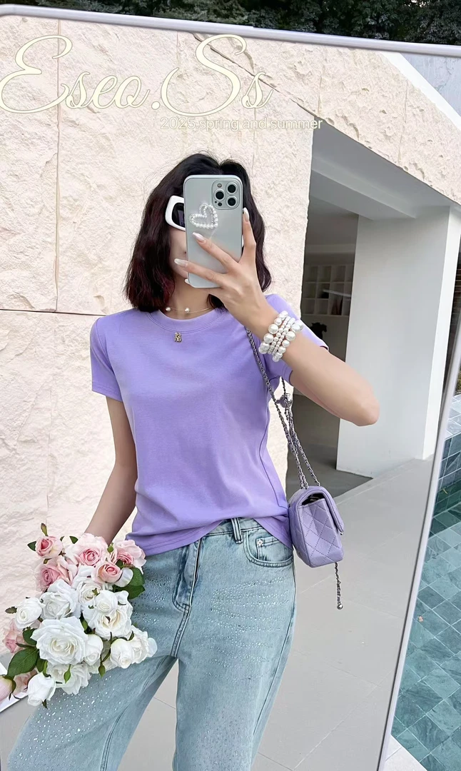 以秀夏天新款圆领上衣6061