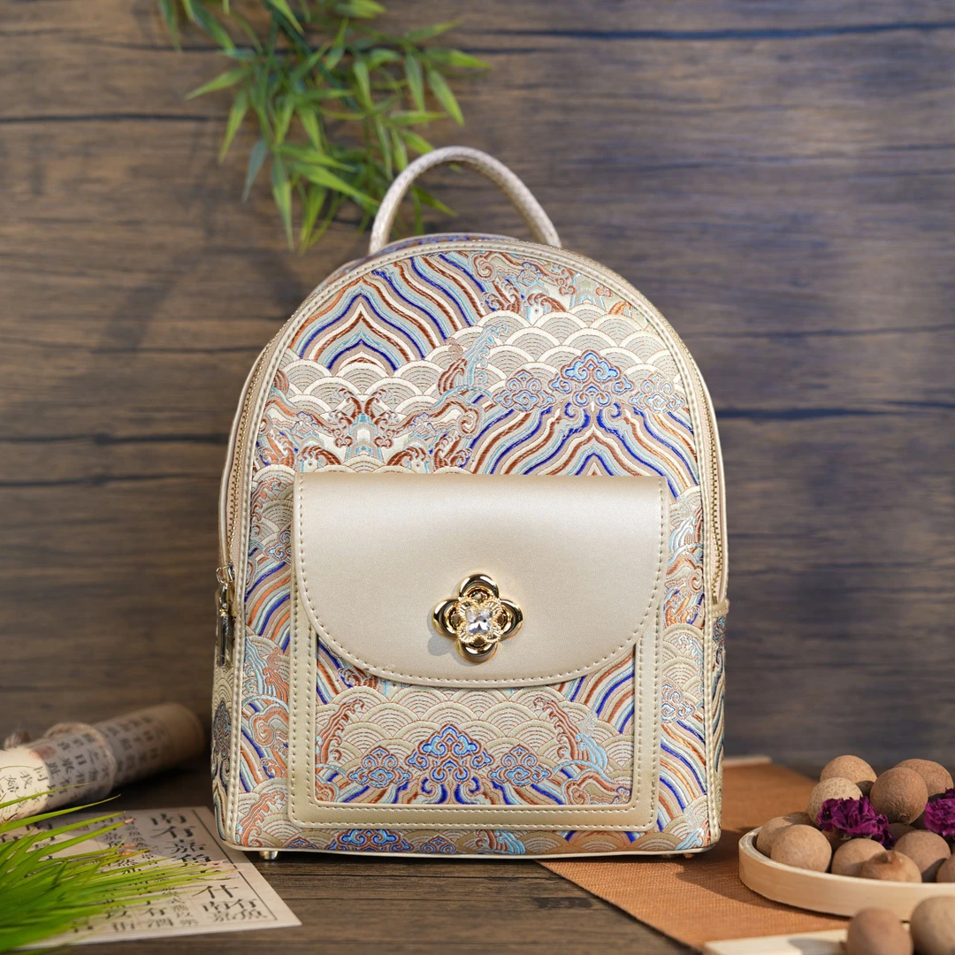 丽百年新中式七彩祥云女士双肩包包中国风国潮背包YJ093双肩包