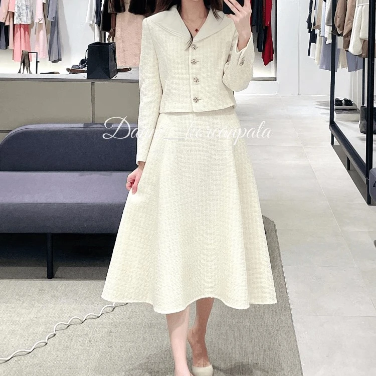 JK0099秋冬季新款轻奢时尚职修身显瘦小香伞裙套装