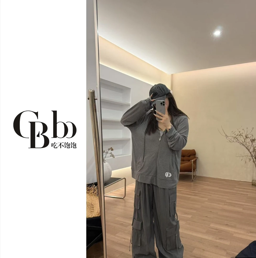 【吃不饱饱】大码 季风旅程 美式复古抽绳工装裤阔腿裤5421