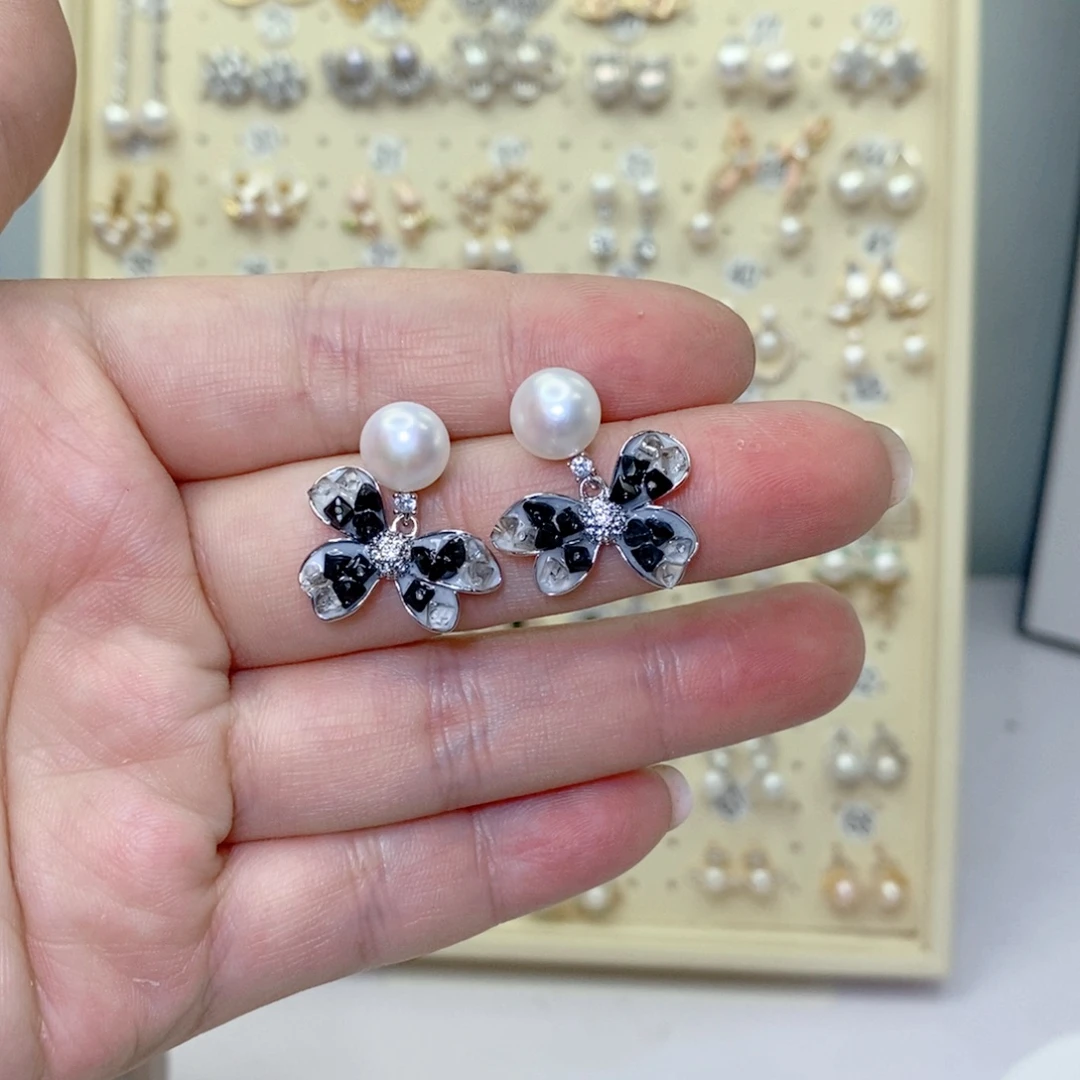 淡水珍珠耳饰银S925镶嵌