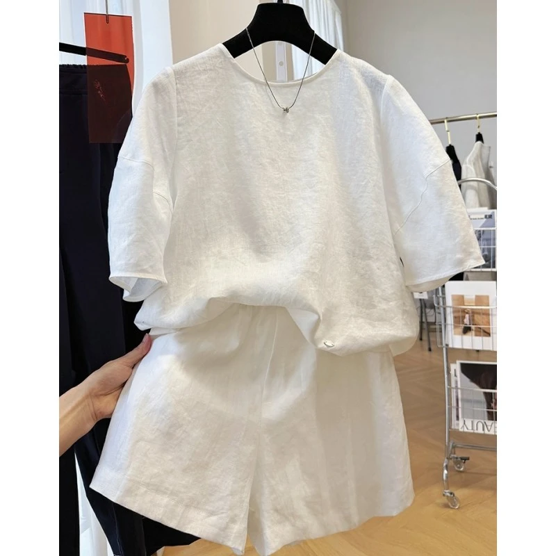 D00373高端时尚宽松巨好看夏装套装女大方得体穿搭一整套上衣短裤