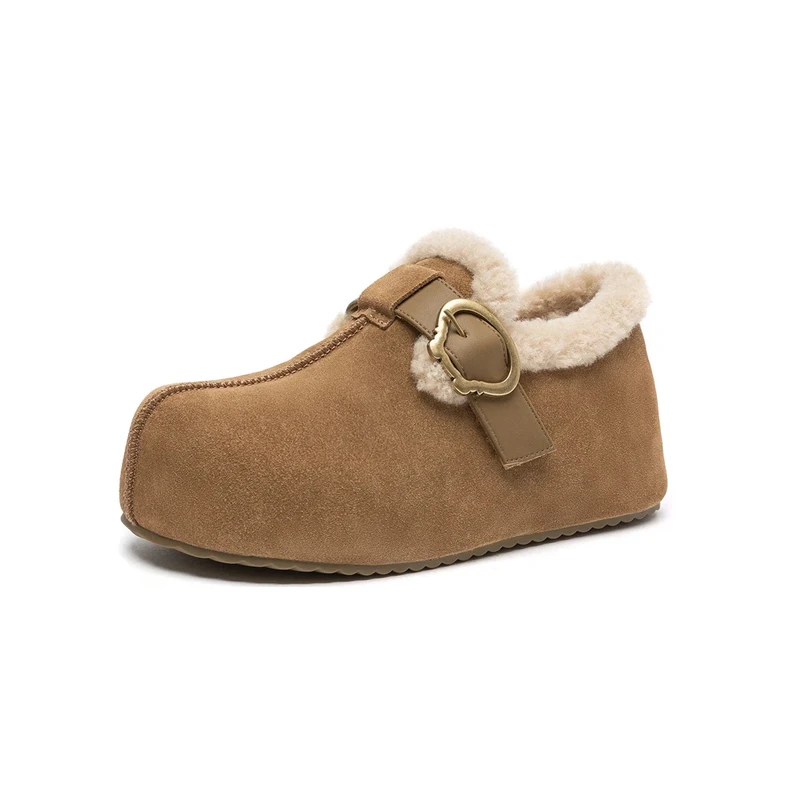 时尚厚底搭扣勃肯鞋女2025新加绒保暖雪地靴棉鞋冬季毛毛鞋豆豆鞋