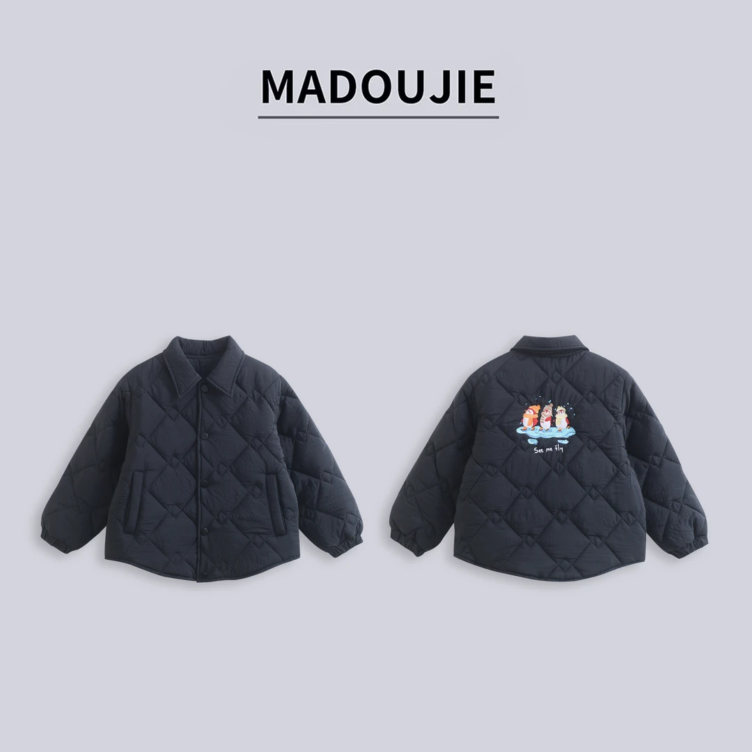 麻豆街【企鹅棉服】童装简约休闲绗棉加绒防水企鹅刺绣外套MD468
